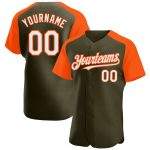 Personalized Olive White-Orange Authentic Raglan Sleeves Salute To Service Baseball Jersey Team Custom Name and Number