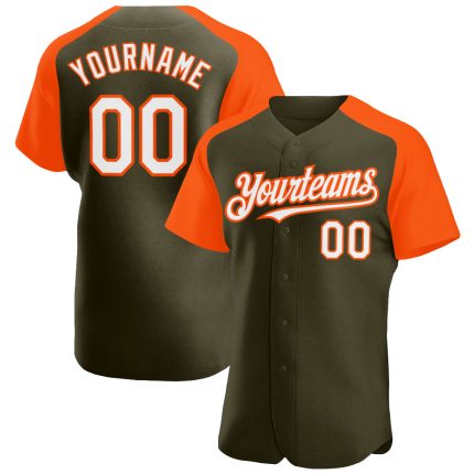 Personalized Olive White-Orange Authentic Raglan Sleeves Salute To Service Baseball Jersey Team Custom Name and Number