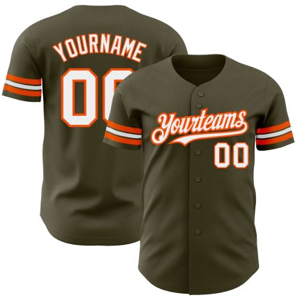 Personalized Olive White-Orange Authentic Salute To Service Baseball Jersey Team Custom Name and Number