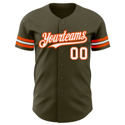 Personalized Olive White-Orange Authentic Salute To Service Baseball Jersey Team Custom Name and Number