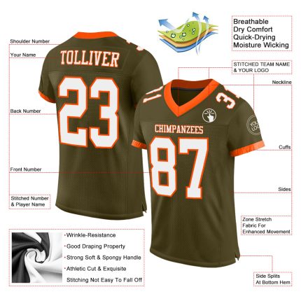 Personalized Olive White-Orange Mesh Authentic Salute To Service Football Jersey Team Custom Name and Number