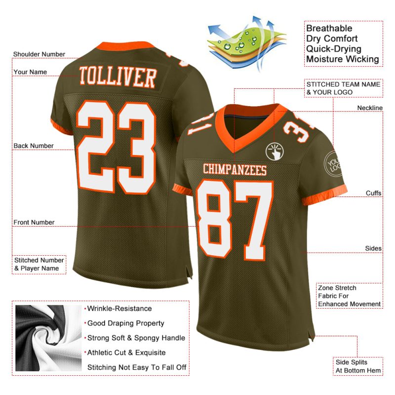 Personalized Olive White-Orange Mesh Authentic Salute To Service Football Jersey Team Custom Name and Number