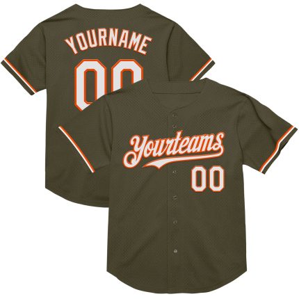 Personalized Olive White-Orange Mesh Authentic Throwback Salute To Service Baseball Jersey Team Custom Name and Number
