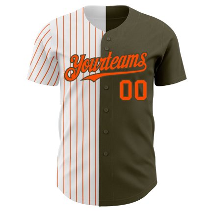 Personalized Olive White-Orange Pinstripe Authentic Split Fashion Salute To Service Baseball Jersey Team Custom Name and Number