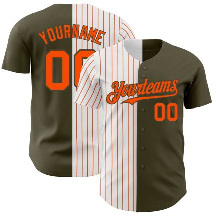 Personalized Olive White-Orange Pinstripe Authentic Split Fashion Salute To Service Baseball Jersey Team Custom Name and Number