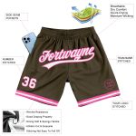 Personalized Olive White-Pink Authentic Throwback Salute To Service Basketball Shorts Team Custom Name and Number