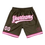 Personalized Olive White-Pink Authentic Throwback Salute To Service Basketball Shorts Team Custom Name and Number