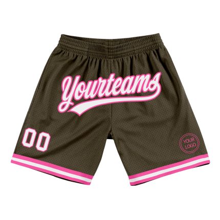 Personalized Olive White-Pink Authentic Throwback Salute To Service Basketball Shorts Team Custom Name and Number
