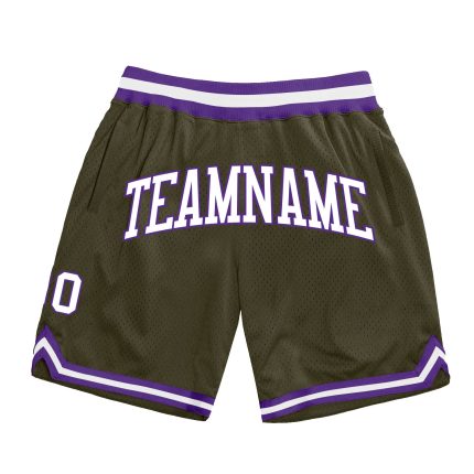 Personalized Olive White-Purple Authentic Throwback Salute To Service Basketball Shorts Team Custom Name and Number