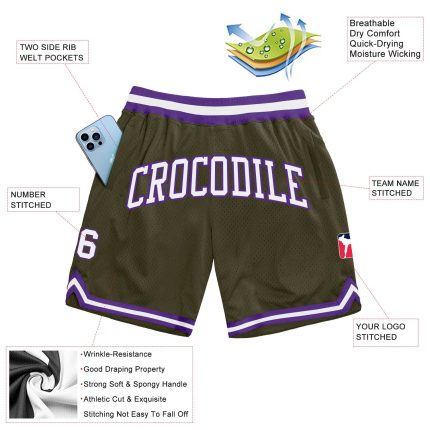 Personalized Olive White-Purple Authentic Throwback Salute To Service Basketball Shorts Team Custom Name and Number