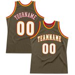 Personalized Olive White-Red Authentic Throwback Salute To Service Basketball Jersey Team Custom Name and Number