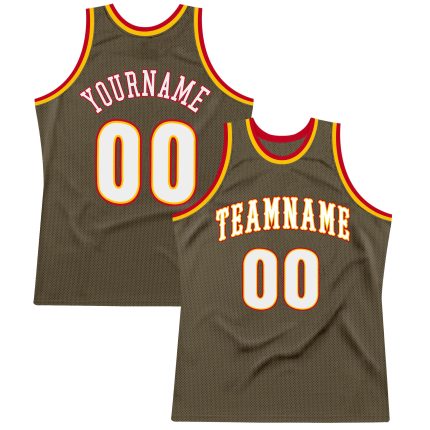 Personalized Olive White-Red Authentic Throwback Salute To Service Basketball Jersey Team Custom Name and Number
