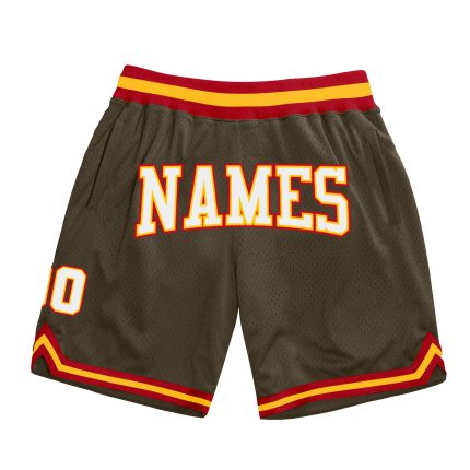 Personalized Olive White-Red Authentic Throwback Salute To Service Basketball Shorts Team Custom Name and Number