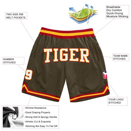 Personalized Olive White-Red Authentic Throwback Salute To Service Basketball Shorts Team Custom Name and Number
