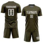 Personalized Olive White Sublimation Salute To Service Soccer Uniform Jersey