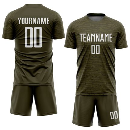 Personalized Olive White Sublimation Salute To Service Soccer Uniform Jersey