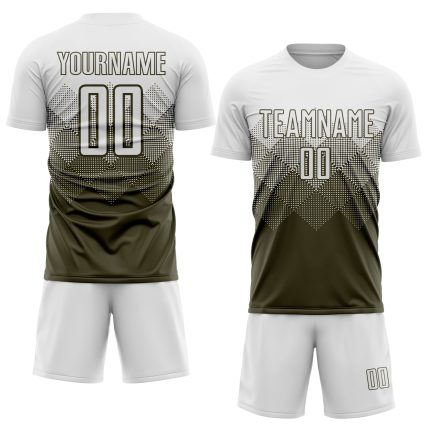 Personalized Olive White Sublimation Salute To Service Soccer Uniform Jersey Team Custom Name and Number