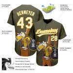 Personalized Olive White-Yellow 3D Pattern Design Beer And Music Authentic Baseball Jersey Team Custom Name and Number