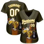 Personalized Olive White-Yellow 3D Pattern Design Beer And Music Authentic Baseball Jersey Team Custom Name and Number