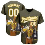 Personalized Olive White-Yellow 3D Pattern Design Beer And Music Authentic Baseball Jersey Team Custom Name and Number