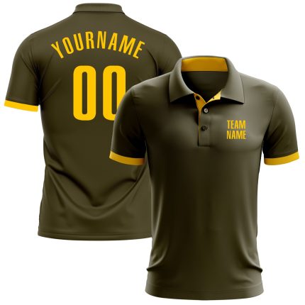 Personalized Olive Yellow Performance Salute To Service Golf Polo Shirt Team Custom Name and Number