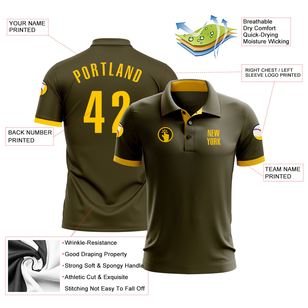 Personalized Olive Yellow Performance Salute To Service Golf Polo Shirt Team Custom Name and Number Personalized Olive Yellow Performance Salute To Service Golf Polo Shirt Team Custom Name and Number - Image 3