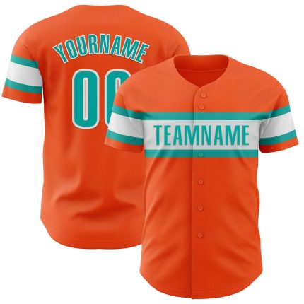 Personalized Orange Aqua-White Authentic Baseball Jersey