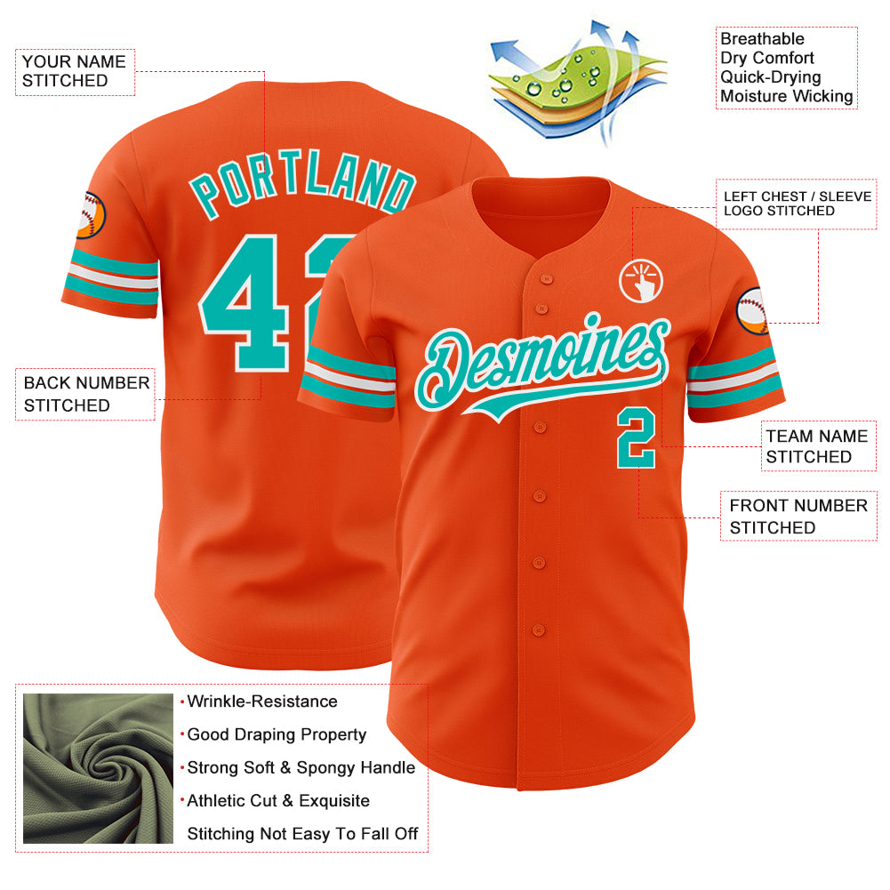 Personalized Orange Aqua-White Authentic Baseball Jersey Team Custom Name and Number Personalized Orange Aqua-White Authentic Baseball Jersey Team Custom Name and Number - Image 3