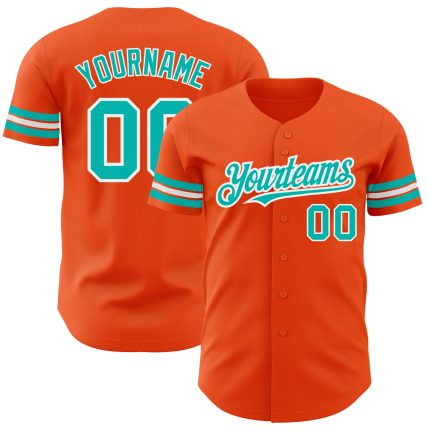 Personalized Orange Aqua-White Authentic Baseball Jersey Team Custom Name and Number