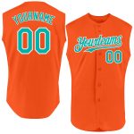 Personalized Orange Aqua-White Authentic Sleeveless Baseball Jersey Team Custom Name and Number