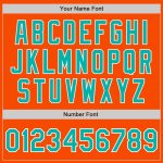 Personalized Orange Aqua-White Bomber Full-Snap Varsity Letterman Jacket Team Custom Name and Number