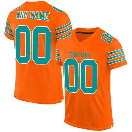 Personalized Orange Aqua-White Mesh Authentic Football Jersey