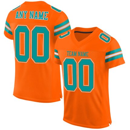 Personalized Orange Aqua-White Mesh Authentic Football Jersey Team Custom Name and Number