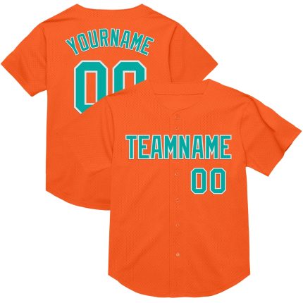 Personalized Orange Aqua-White Mesh Authentic Throwback Baseball Jersey Team Custom Name and Number