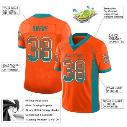 Personalized Orange Aqua-White Mesh Drift Fashion Football Jersey Team Custom Name and Number