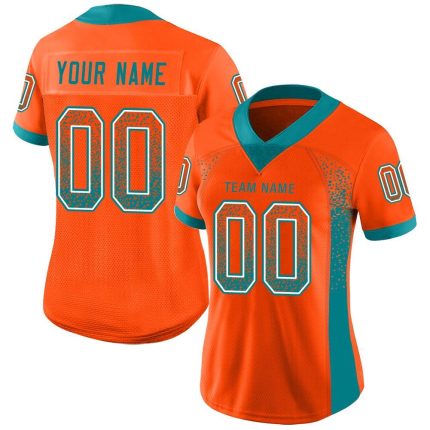 Personalized Orange Aqua-White Mesh Drift Fashion Football Jersey Team Custom Name and Number
