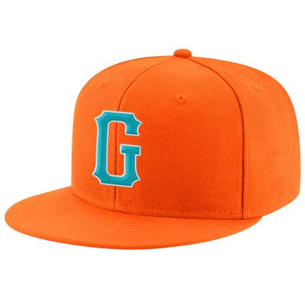 Personalized Orange Aqua-White Stitched Adjustable Snapback Hat Team Custom Name and Number
