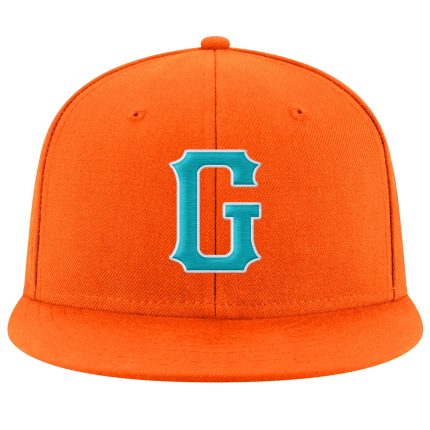 Personalized Orange Aqua-White Stitched Adjustable Snapback Hat Team Custom Name and Number
