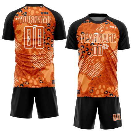 Personalized Orange Bay Orange-Black African Pattern Sublimation Soccer Uniform Jersey Team Custom Name and Number