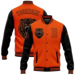 Personalized Orange Black 3D Pattern Design Bomber Full-Snap Varsity Letterman Jacket