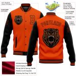 Personalized Orange Black 3D Pattern Design Bomber Full-Snap Varsity Letterman Jacket