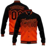 Personalized Orange Black 3D Pattern Design Bomber Full-Snap Varsity Letterman Jacket Team Custom Name and Number