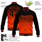 Personalized Orange Black 3D Pattern Design Bomber Full-Snap Varsity Letterman Jacket Team Custom Name and Number
