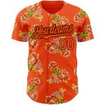 Personalized Orange Black 3D Pattern Design Northeast China Big Flower Authentic Baseball Jersey Team Custom Name and Number