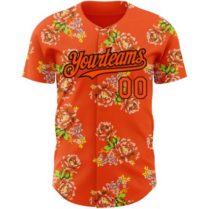 Personalized Orange Black 3D Pattern Design Northeast China Big Flower Authentic Baseball Jersey Team Custom Name and Number