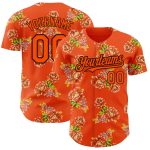 Personalized Orange Black 3D Pattern Design Northeast China Big Flower Authentic Baseball Jersey Team Custom Name and Number