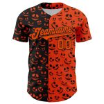 Personalized Orange Black 3D Pattern Design Rave Halloween Pumpkin Authentic Baseball Jersey Team Custom Name and Number