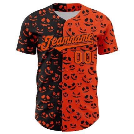 Personalized Orange Black 3D Pattern Design Rave Halloween Pumpkin Authentic Baseball Jersey Team Custom Name and Number
