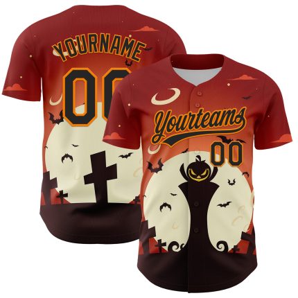 Personalized Orange Black-Bay Orange 3D Pattern Halloween Authentic Baseball Jersey Team Custom Name and Number