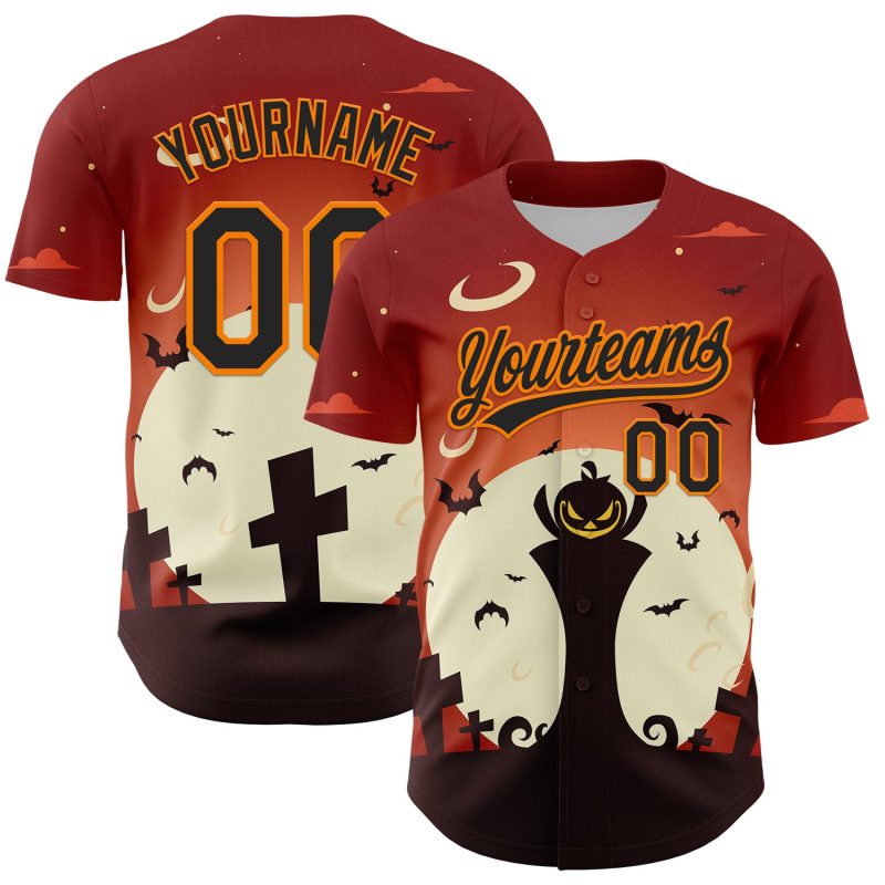 Personalized Orange Black-Bay Orange 3D Pattern Halloween Authentic Baseball Jersey Team Custom Name and Number